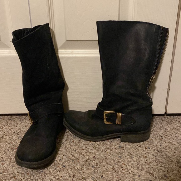 Steve Madden Black Moto Biker Zip Up Boots - Picture 2 of 4